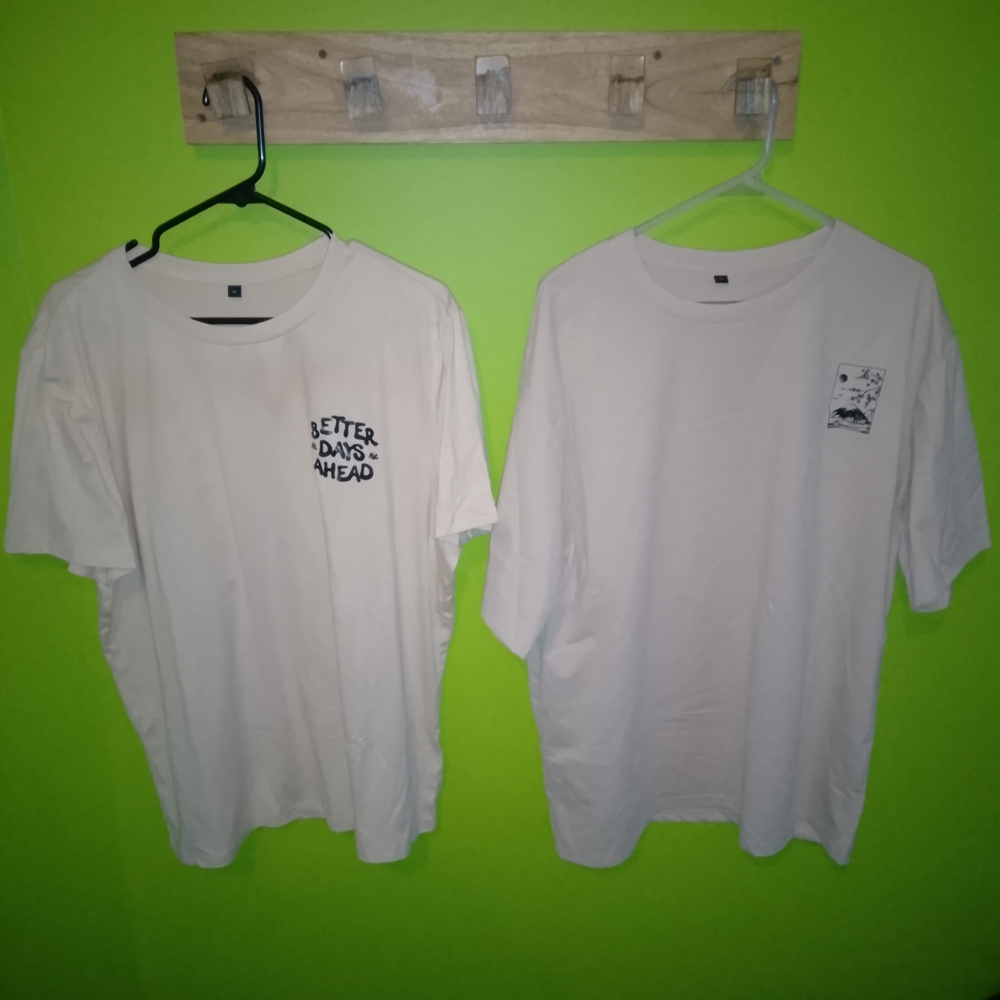 2 White Graphic T-Shirts In Stretch Fit, Size XL - Front And Back Logos
